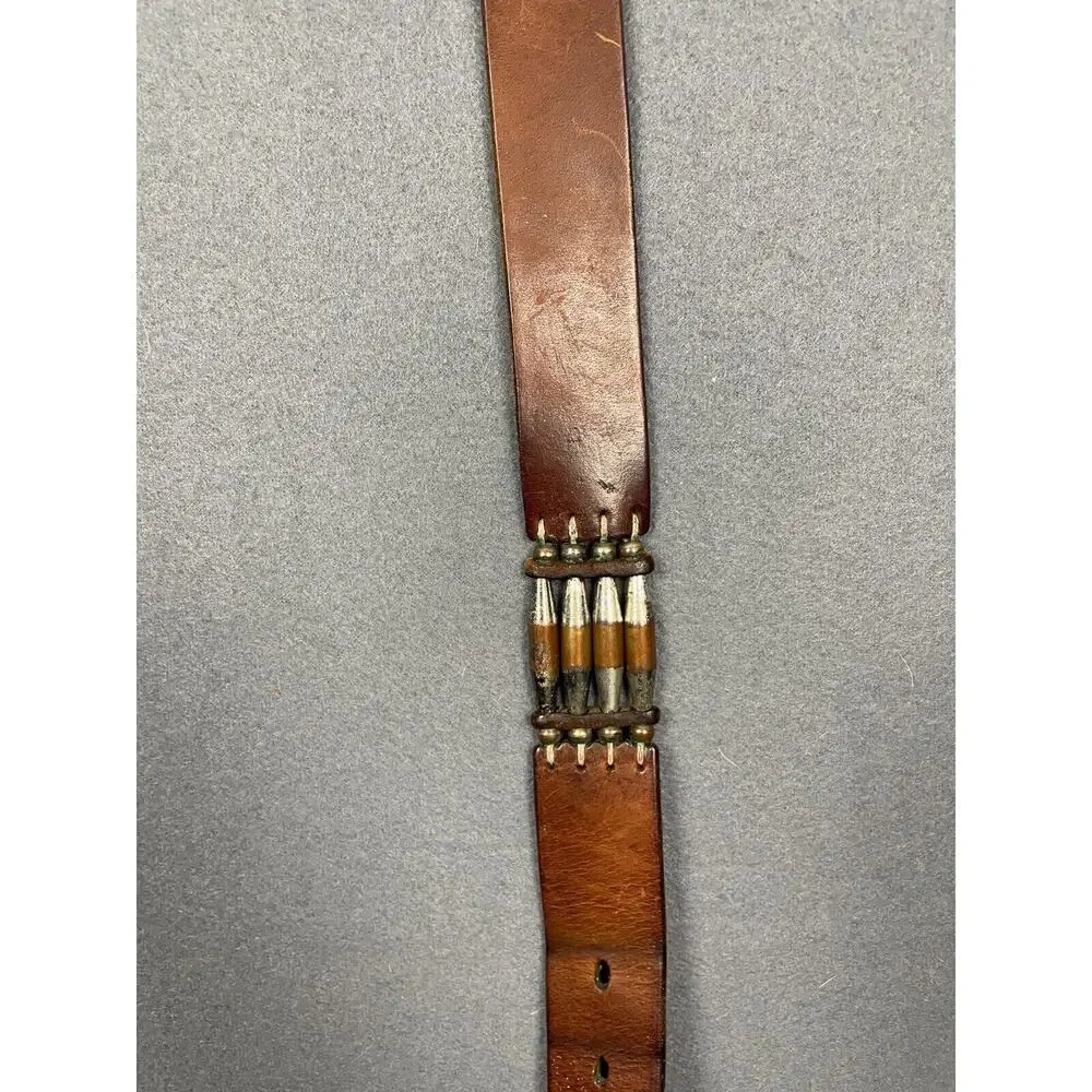 VTG Waist Belt Medium Brown Leather Metal Beaded Accents Cowboy Western